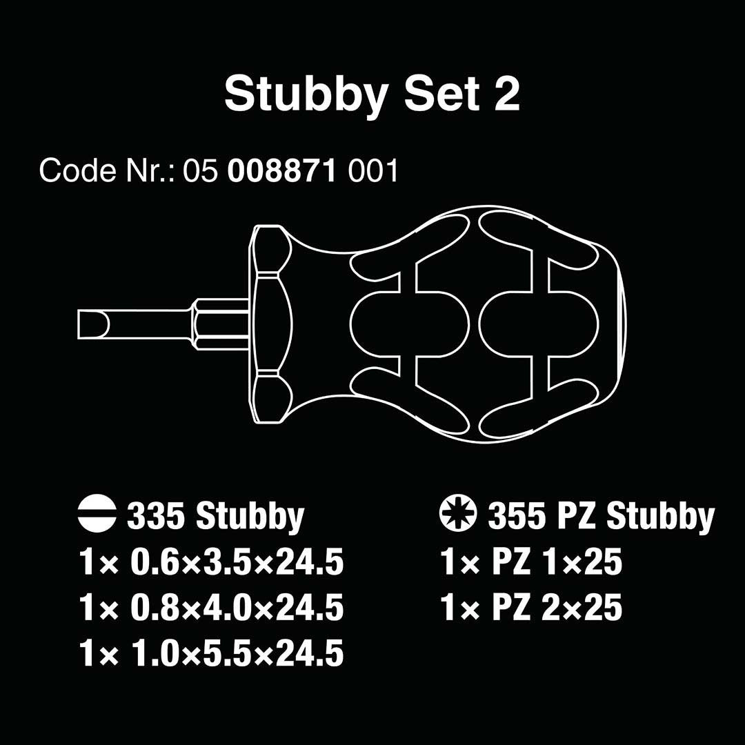 Wera 05008871001 Pozidriv and Slotted Stubby/Carburetor Screwdriver Set, 5-Piece