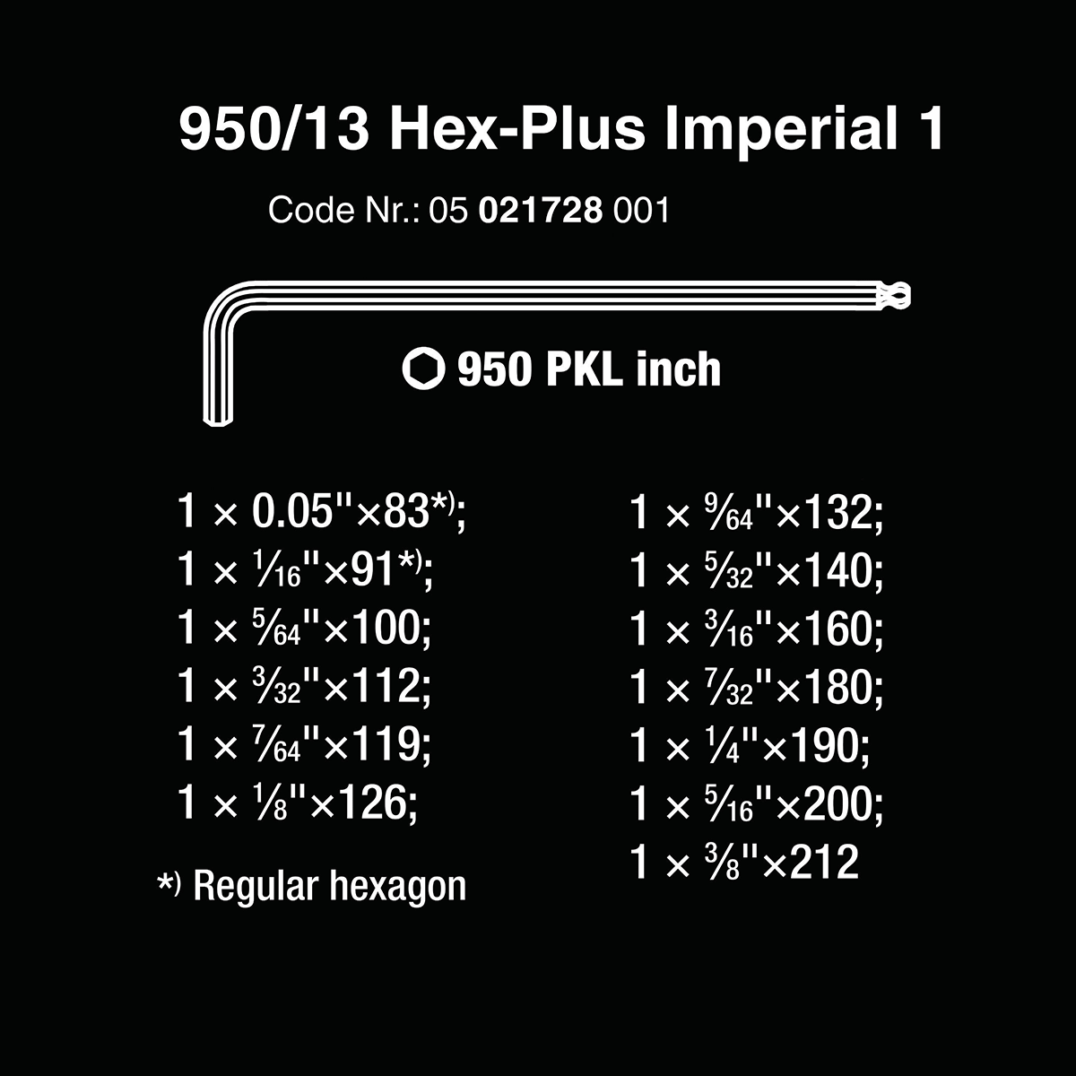 Wera 05021728001 SAE BlackLaser L-Key Hex-Plus Set, 13-Piece