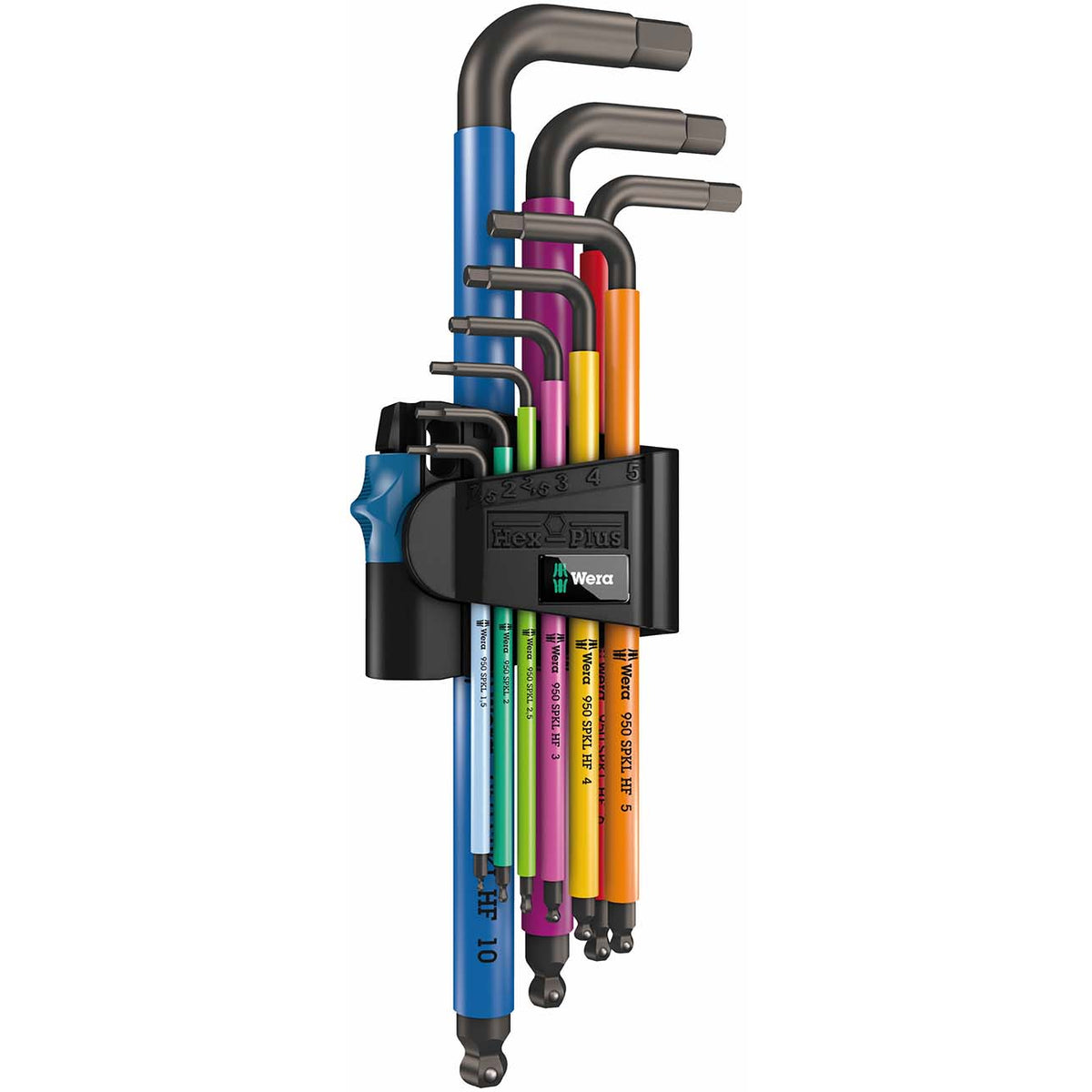 Wera 05022210001 Metric Hex-Plus Color-Coded Long Shaft L-Key Wrench Set with Hold Function, 9-Piece