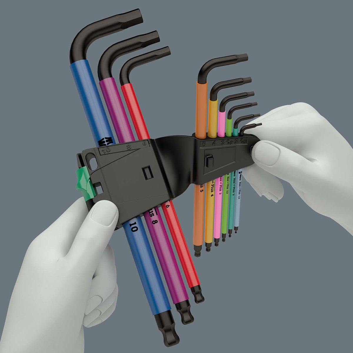 Wera 05022210001 Metric Hex-Plus Color-Coded Long Shaft L-Key Wrench Set with Hold Function, 9-Piece