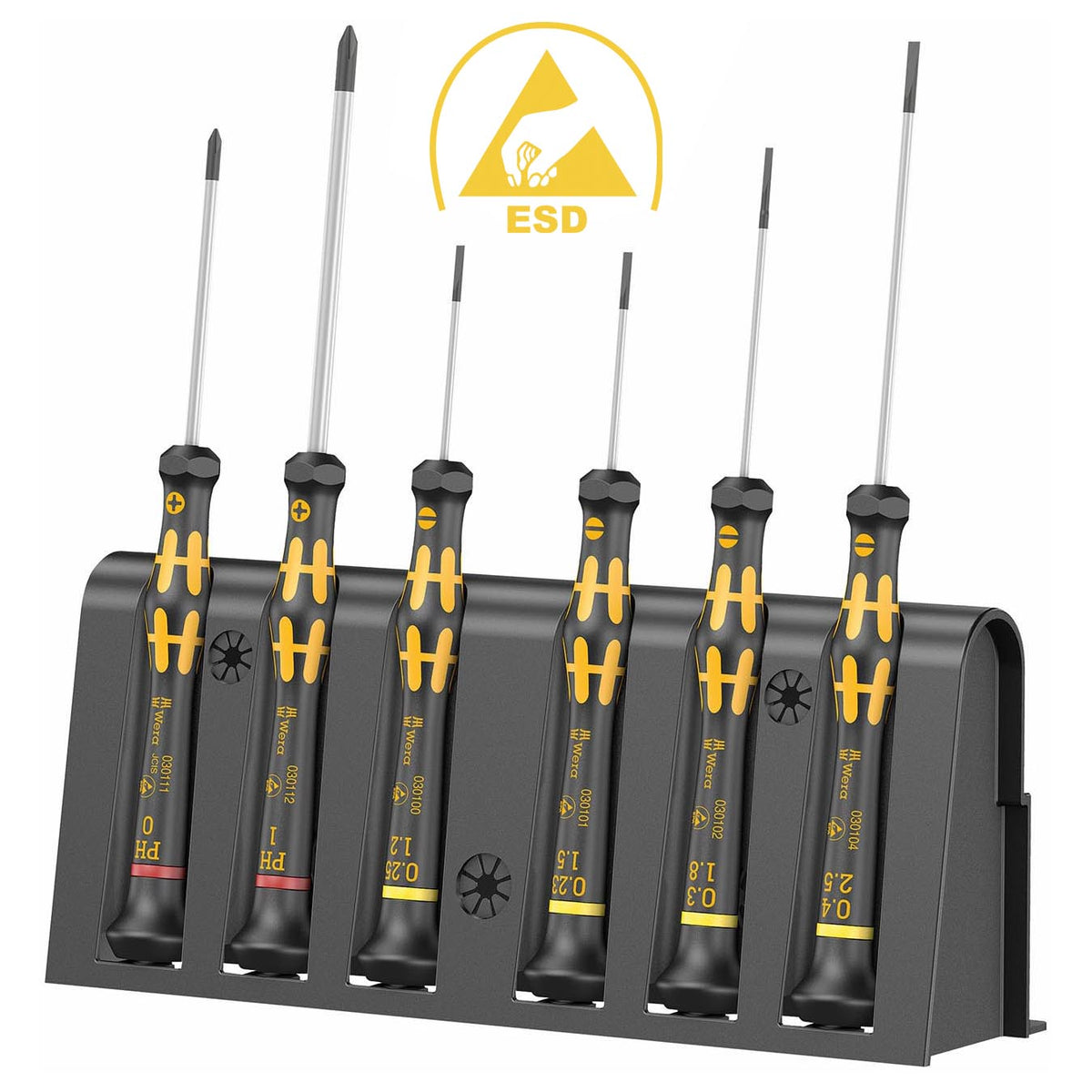 Wera ESD-Safe Micro Precision Screwdriver Set and Rack, 6-Piece