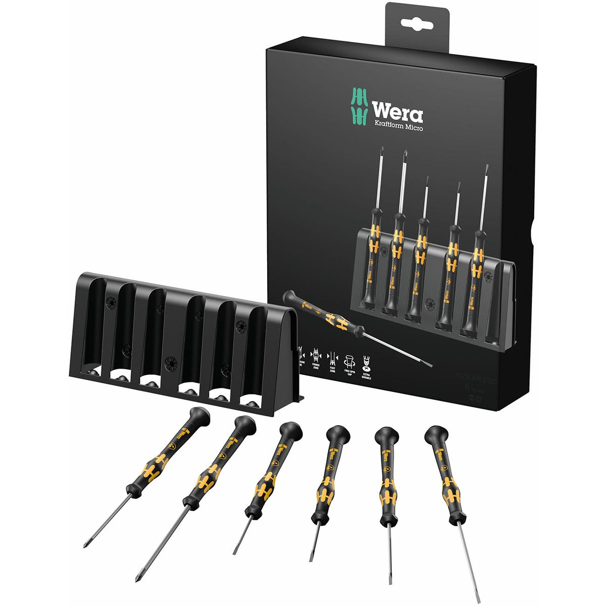 Wera ESD-Safe Micro Precision Screwdriver Set and Rack, 6-Piece