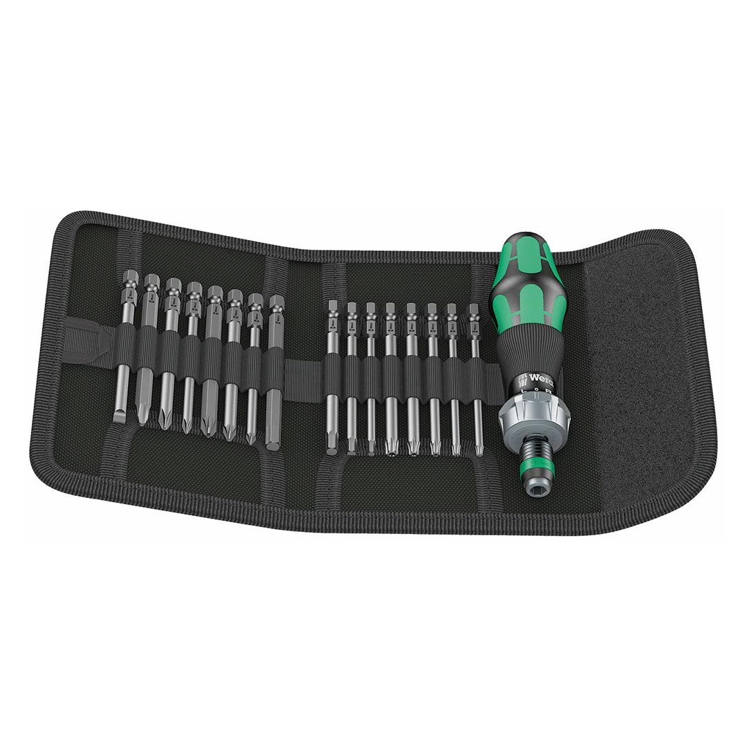 Wera 05051040001 Ratcheting Screwdriver Handle with Assorted Long Bits, 17-Piece Set