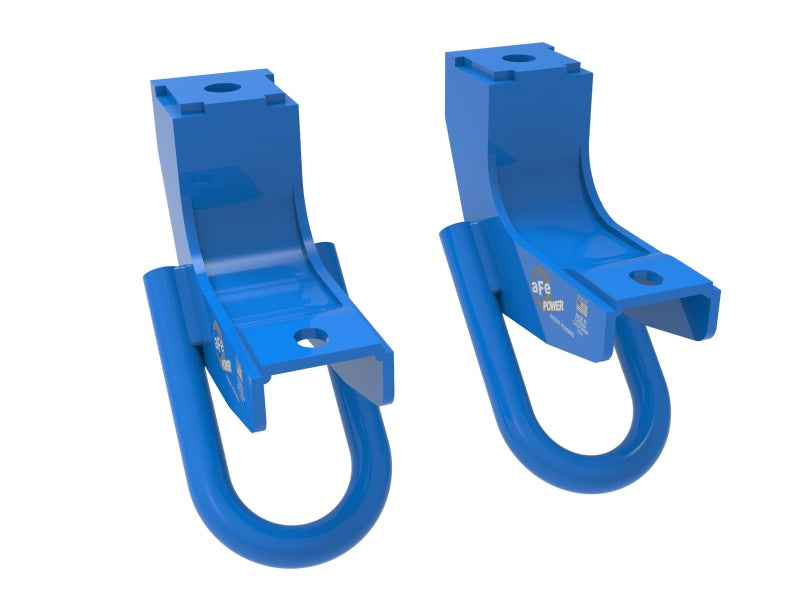 aFe POWER Front Tow Hooks, Blue, Part Number 450-72T001-L, for 2022–2026 Toyota Tundra