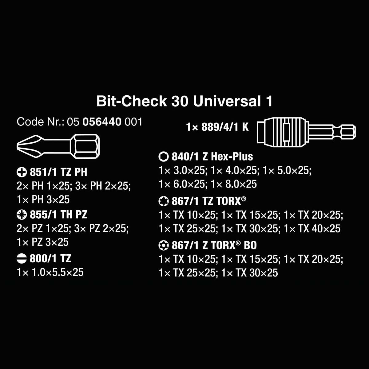 Wera Bit-Check Universal Rapidaptor 30-Piece Bit Set