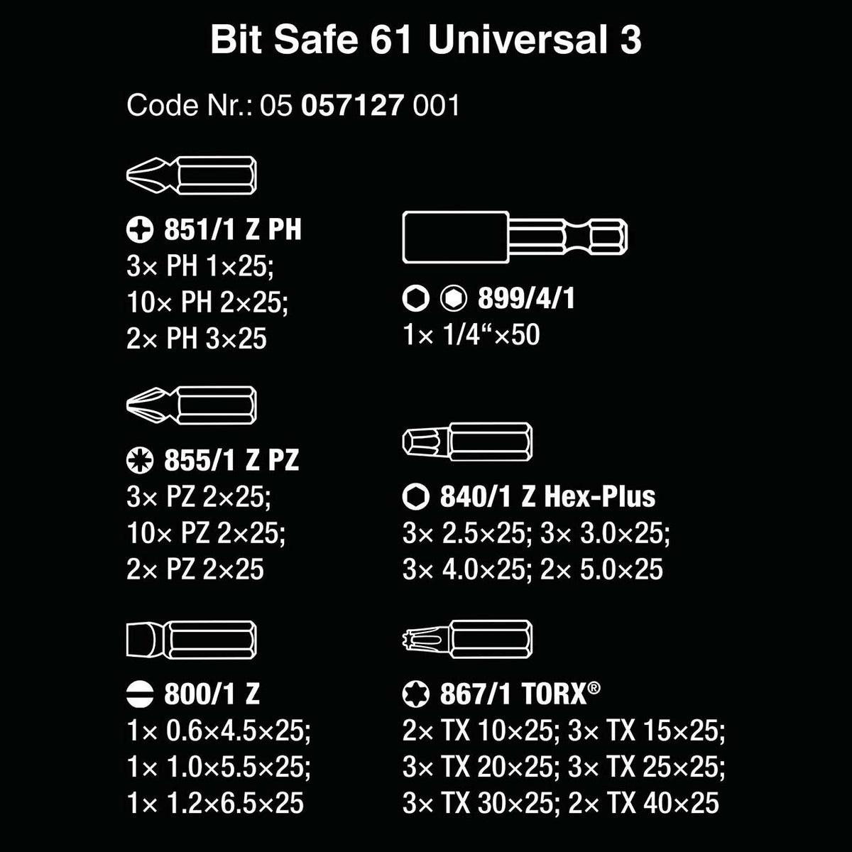 Wera 05057127001 Universal Bit-Safe with Assorted 61-Piece Bit Set