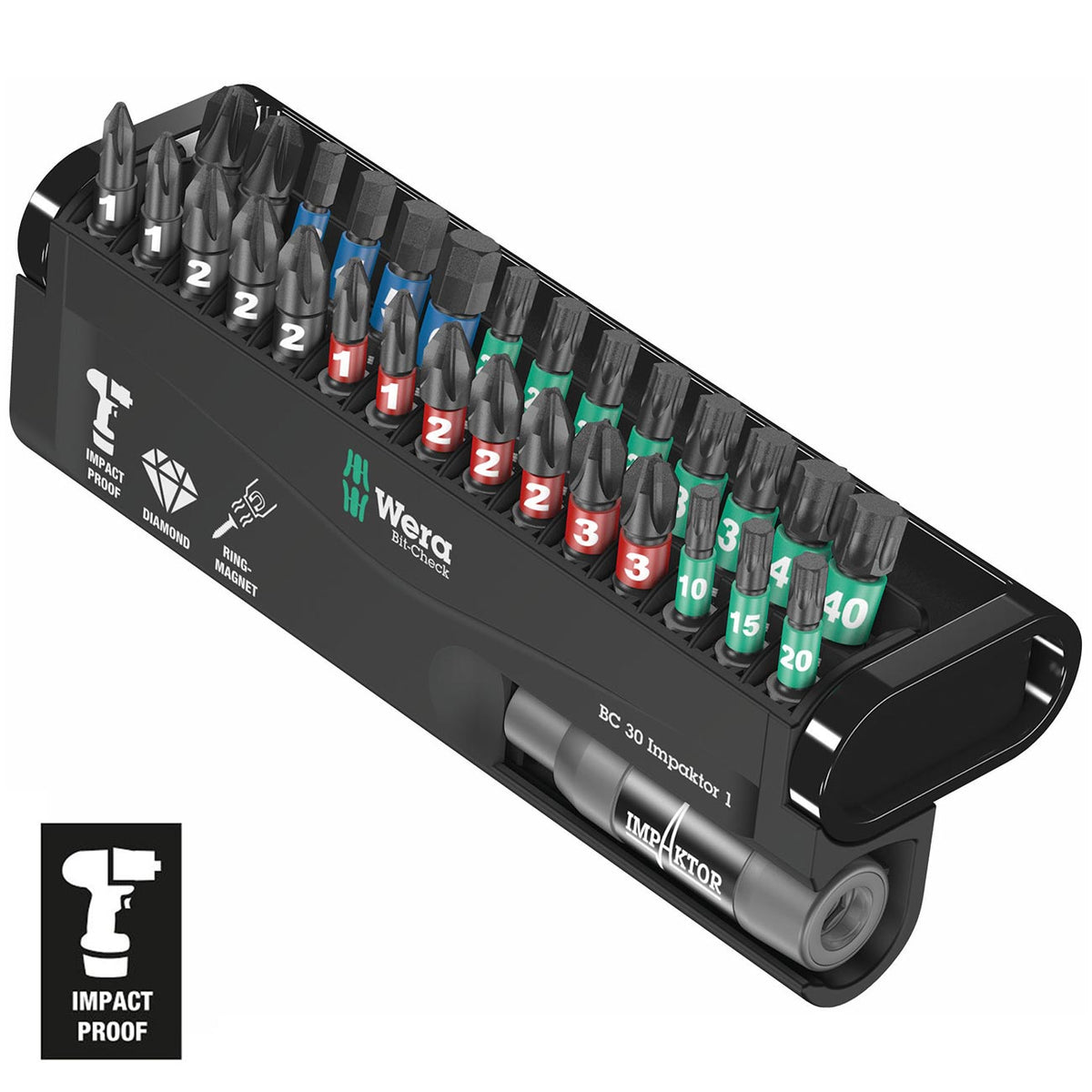 Wera Bit-Check Impact Ready Diamond-Coated Screwdriver Bit Set, 30-Piece