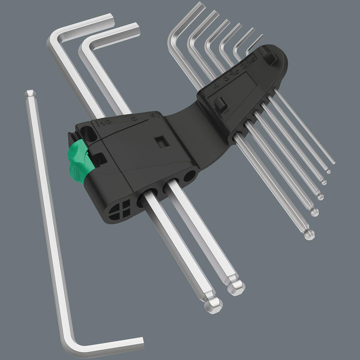 Wera 05073391001 Metric Hex-Plus Chrome-Plated Long-Arm L-Key Set, 9-Piece