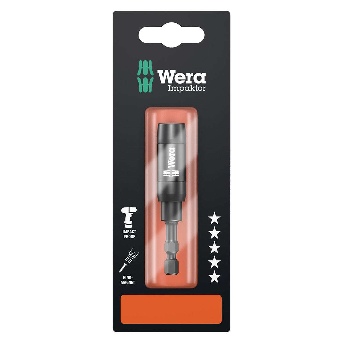 Wera Impaktor 1/4-Inch Bit Holder with Retaining Ring and Ring Magnet