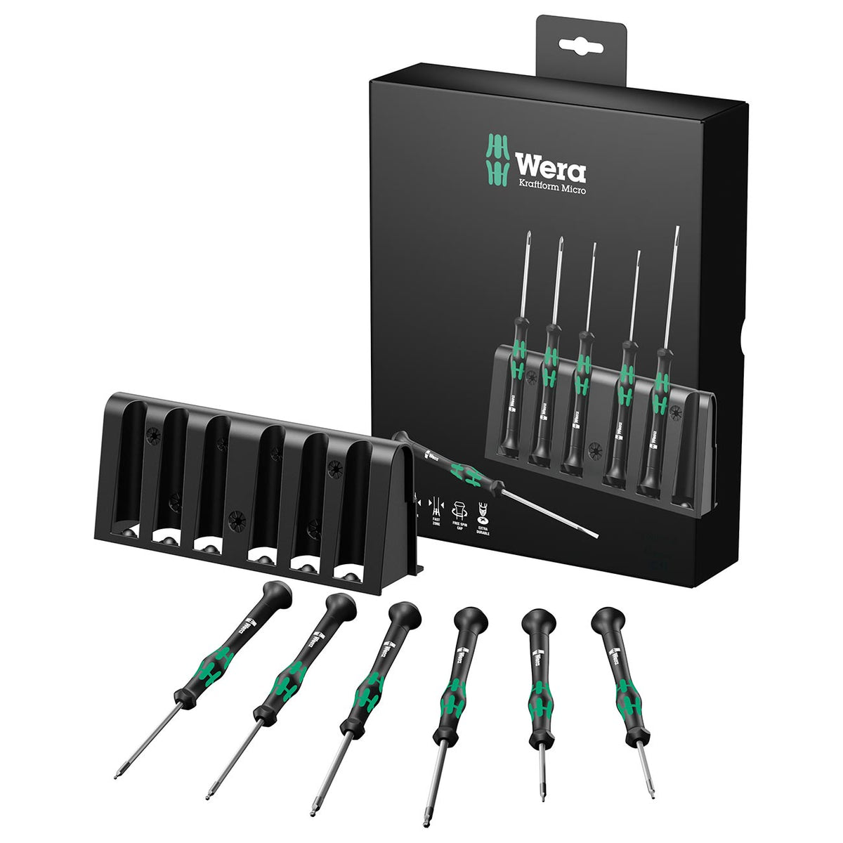 Wera Micro Precision Metric Hex-Plus Screwdriver Set with Storage Rack, 6-Piece