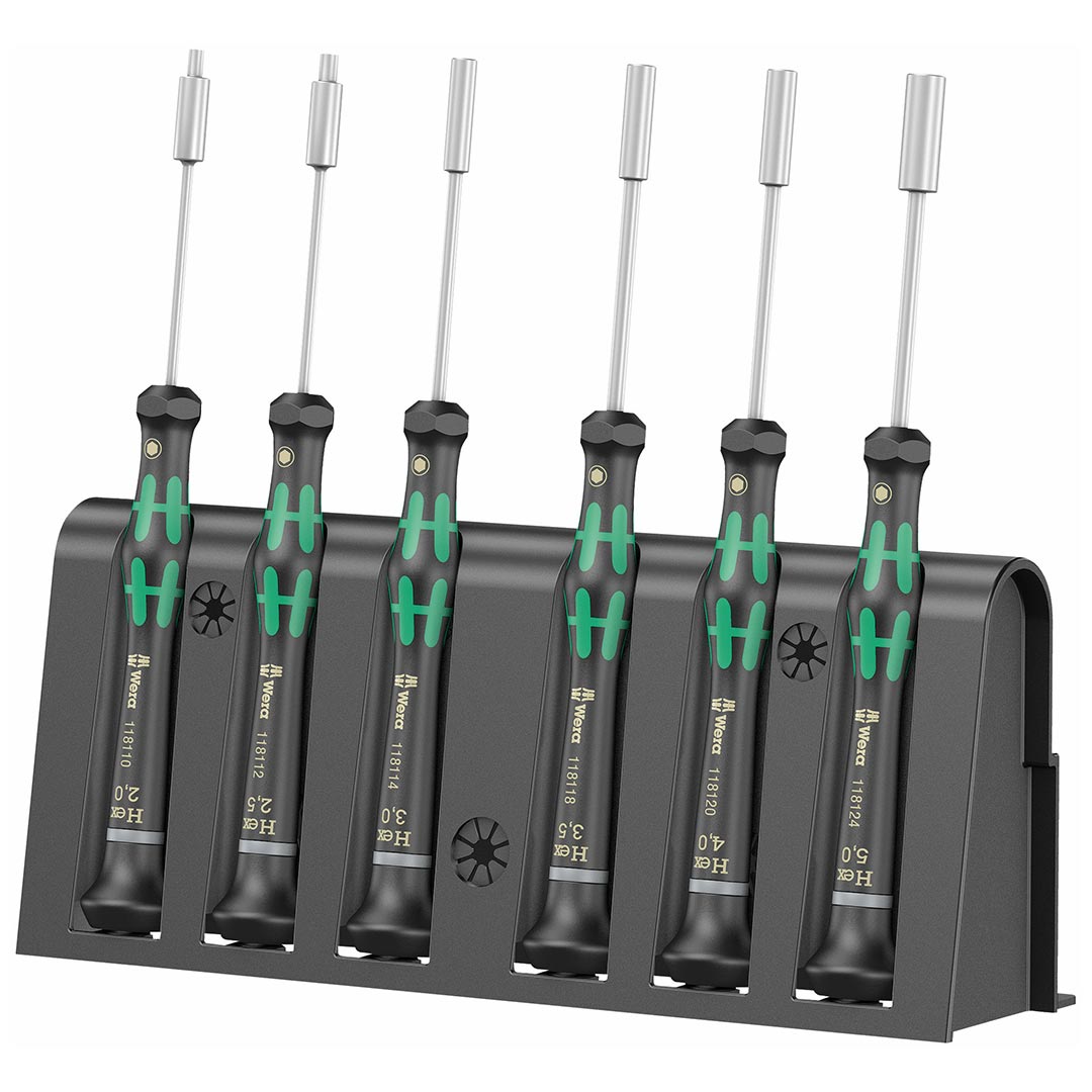 Wera Micro Precision Metric Nutdriver Set and Rack, 6-Piece Set