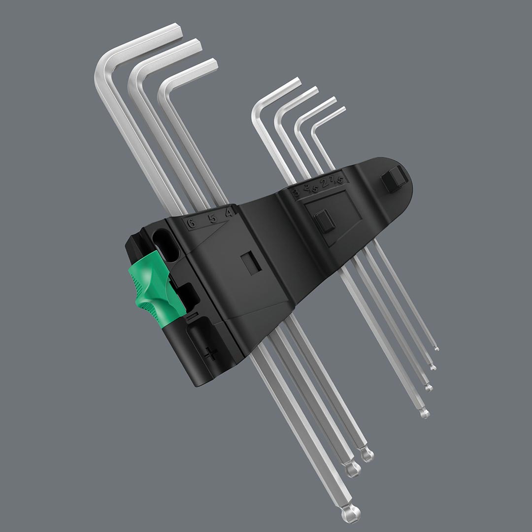 Wera 05033163001 Hex-Plus Chrome-Plated Stainless Steel Metric L-Key Allen Wrench Set, 9-Piece