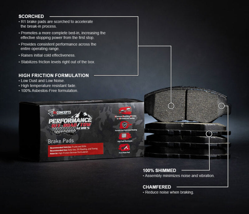 R1 Concepts Performance Off-Road/Tow Rear Brake Pads and Hardware Kit RNC2400-1806-01 for 2015-2020 Chevrolet Colorado and GMC Canyon