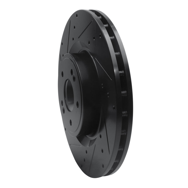 R1 Concepts RNC633-21038L Front Left Drilled and Slotted Black Brake Rotor for Genesis G70 and Kia Stinger