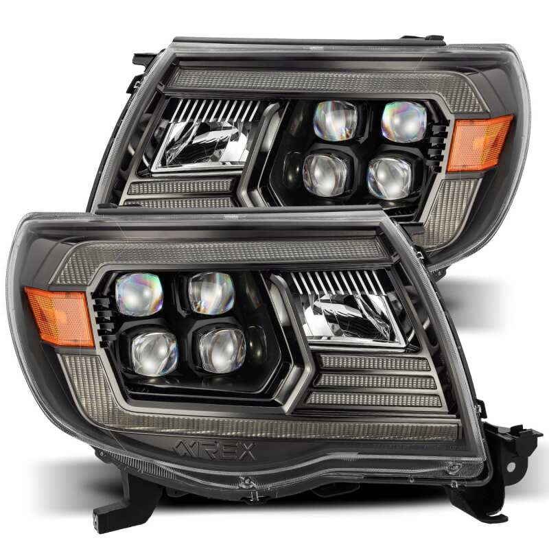 AlphaRex NOVA LED Projector Headlights for 2005-2011 Toyota Tacoma, Plank Style, Alpha Black with Active Light and DRL