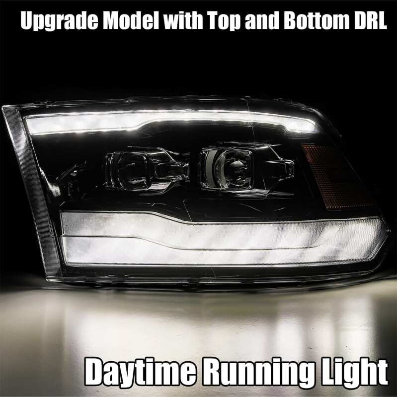 AlphaRex LUXX Series Projector Headlights for 2009–2013 Dodge Ram 1500 and Ram 2500, Plank Style, Black Housing – ARX880539
