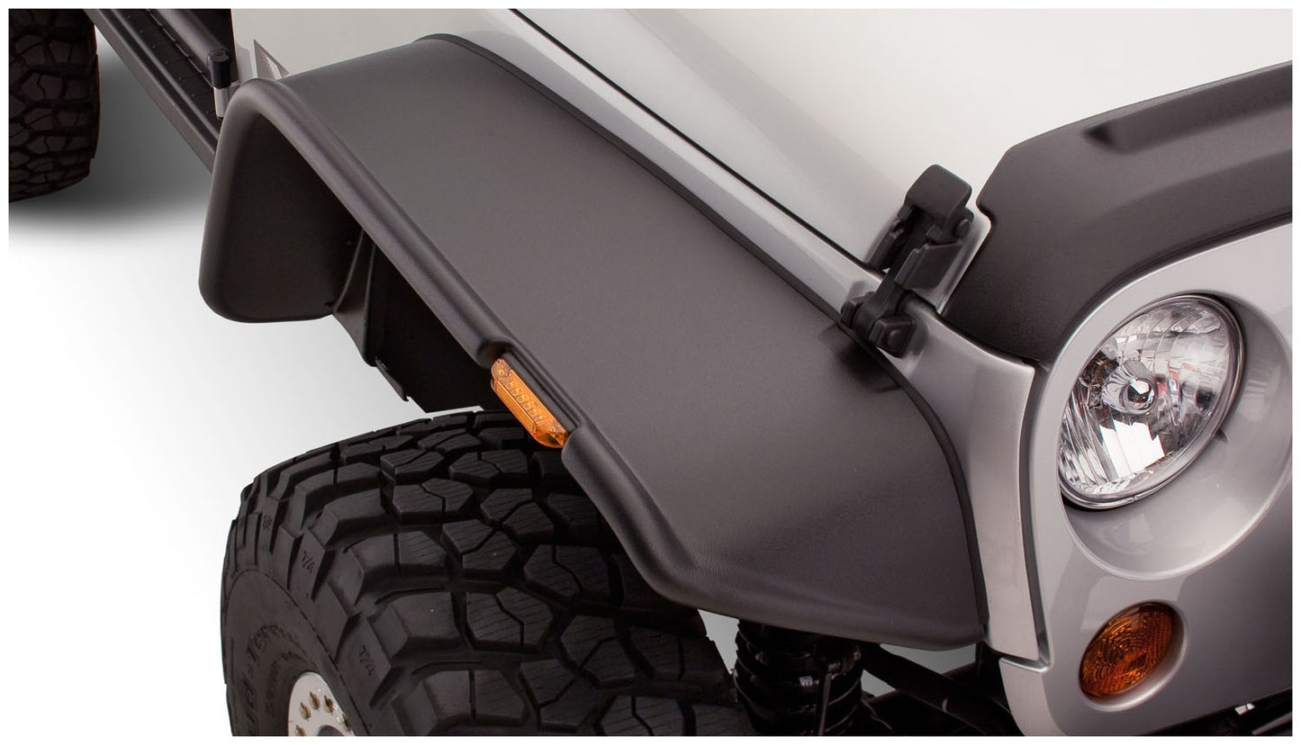 Bushwacker - 10053-07 - Fender Flare -  10053-07 Black Jeep Flat Style Textured Finish Front Fender Flares for 2007-2018 Jeep Wrangler JK - P/N: 10053-07