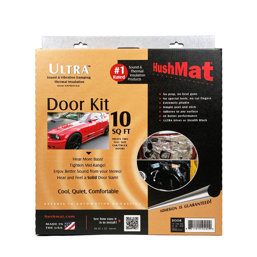 HushMat Door Kit #10200 – Automotive Sound Deadening & Thermal Insulation (10 Sq Ft, Black Foil)