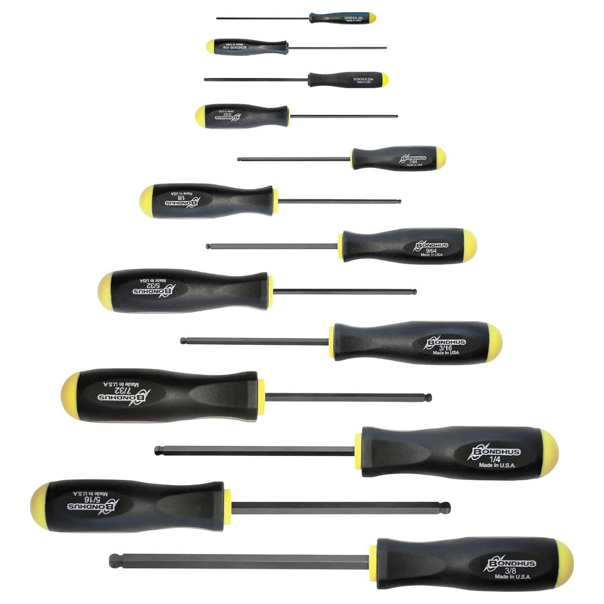Bondhus Balldriver SAE Hex Ball End Screwdriver Set, .050 in to 3/8 in, 13-Piece
