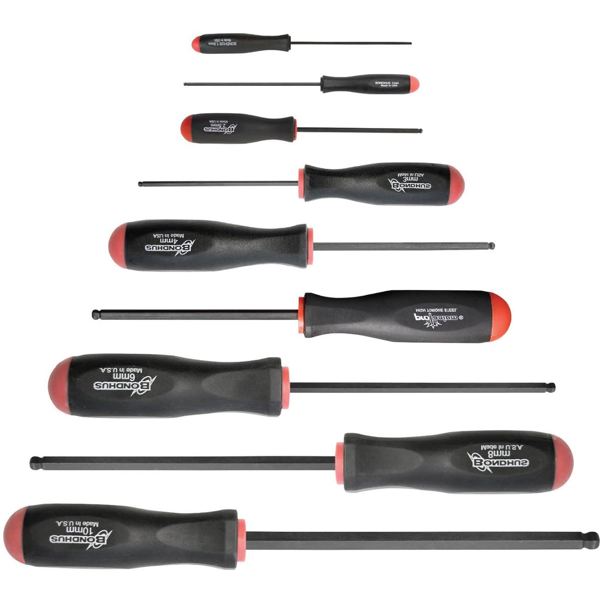 Bondhus Balldriver Metric Hex Ball End Screwdriver Set, 1.5 mm–10 mm, 9-Piece