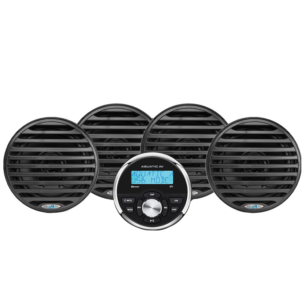 Aquatic AV Economy Gauge Stereo/Speakers Kit - Black Waterproof Marine Radio Rec - View 1