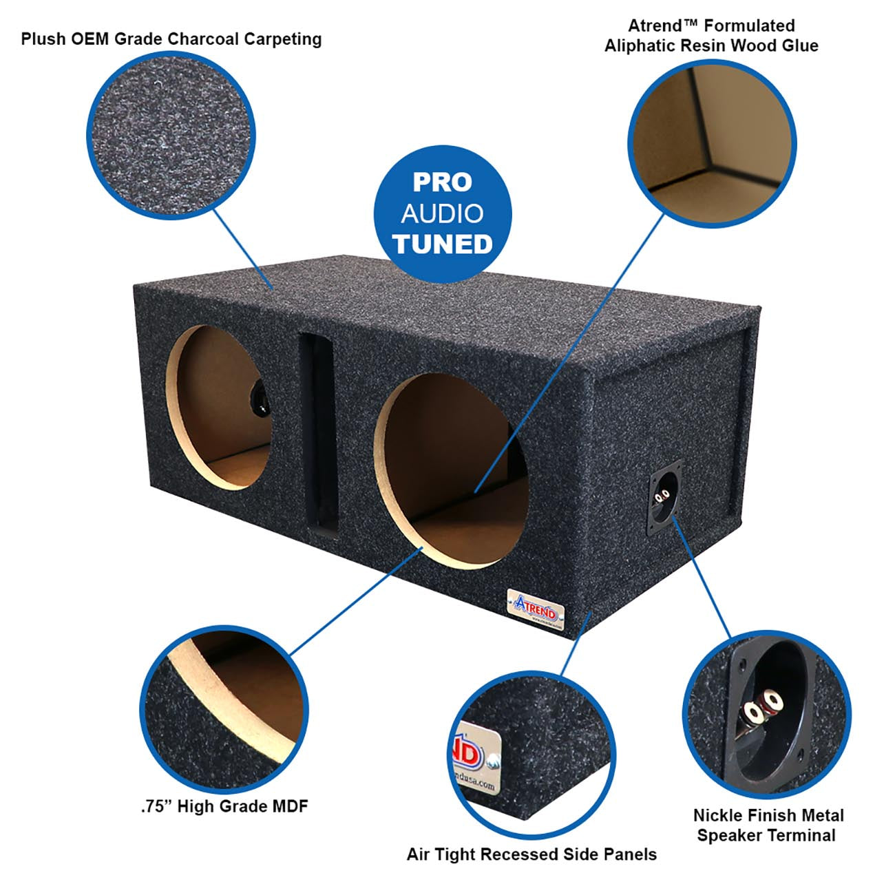 Atrend Dual 10-Inch Vented Woofer Enclosure with Charcoal Carpet Covering
