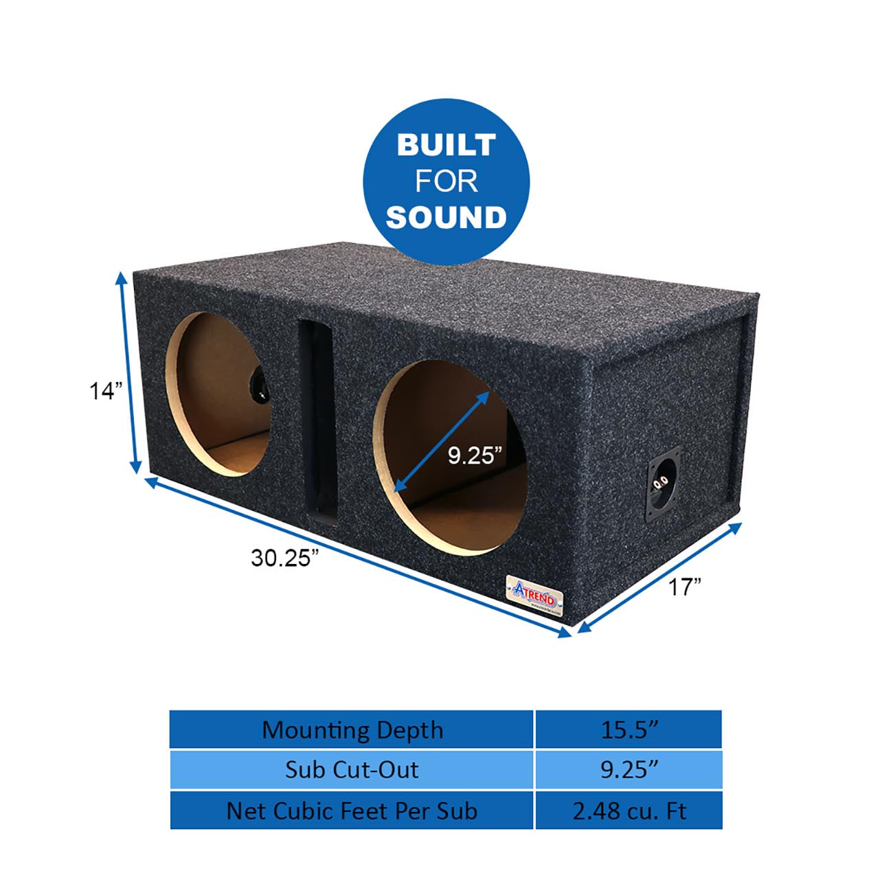 Atrend Dual 10-Inch Vented Woofer Enclosure with Charcoal Carpet Covering