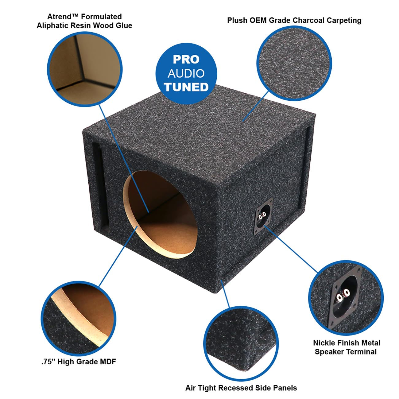 Atrend Single 10-Inch Vented Woofer Enclosure with Charcoal Carpet Covering