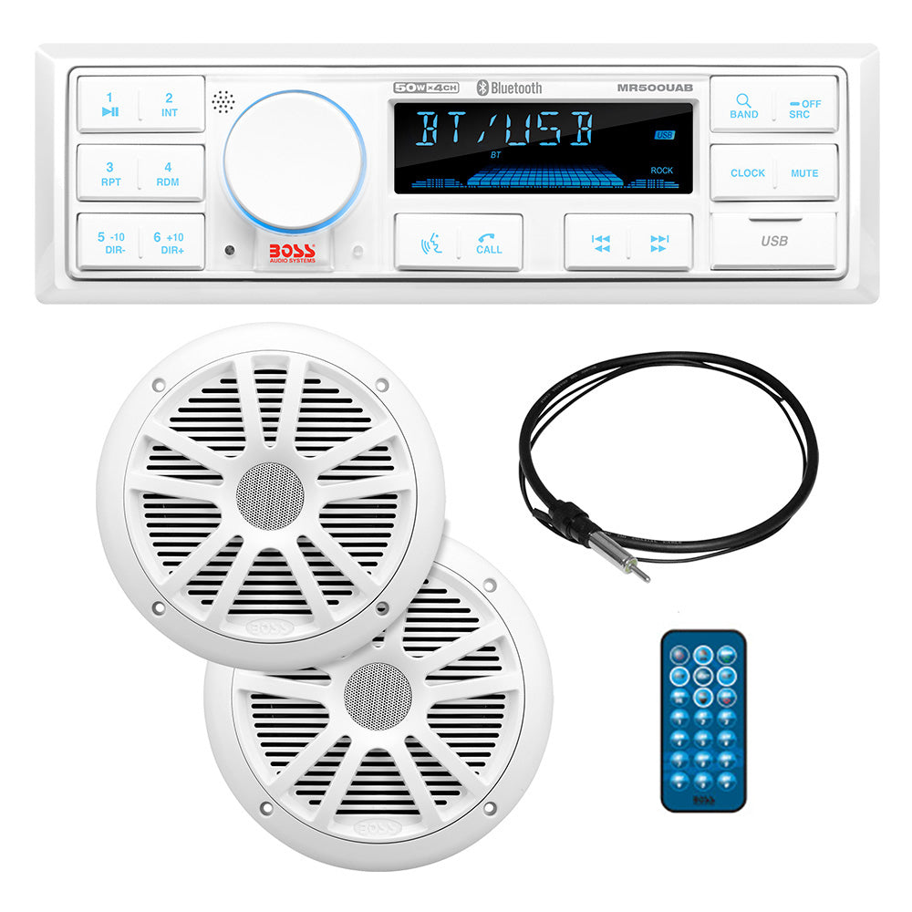 Boss Audio MCK500WB.6 Kit w/MR500UAB, 2 MR6W Speakers, MRANT10 Antenna, White Re - View 1