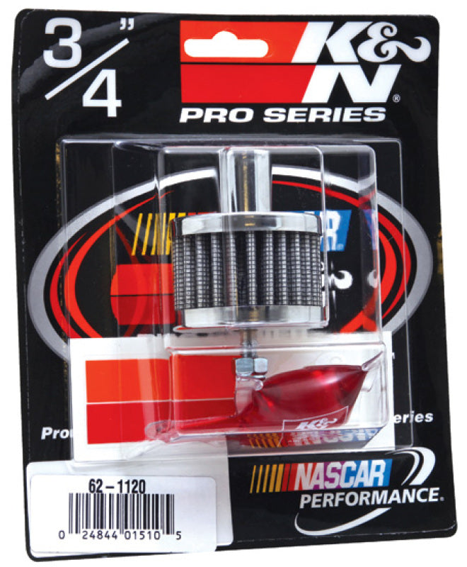 K&N Engineering 62-1120 Chrome Steel Crankcase Vent Filter with 3/4-Inch Push-In Tube