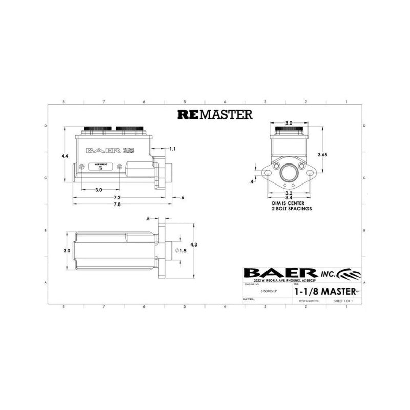 Baer Brakes GM/Ford 1-1/8 inch Bore Remaster Master Cylinder Assembly - Black