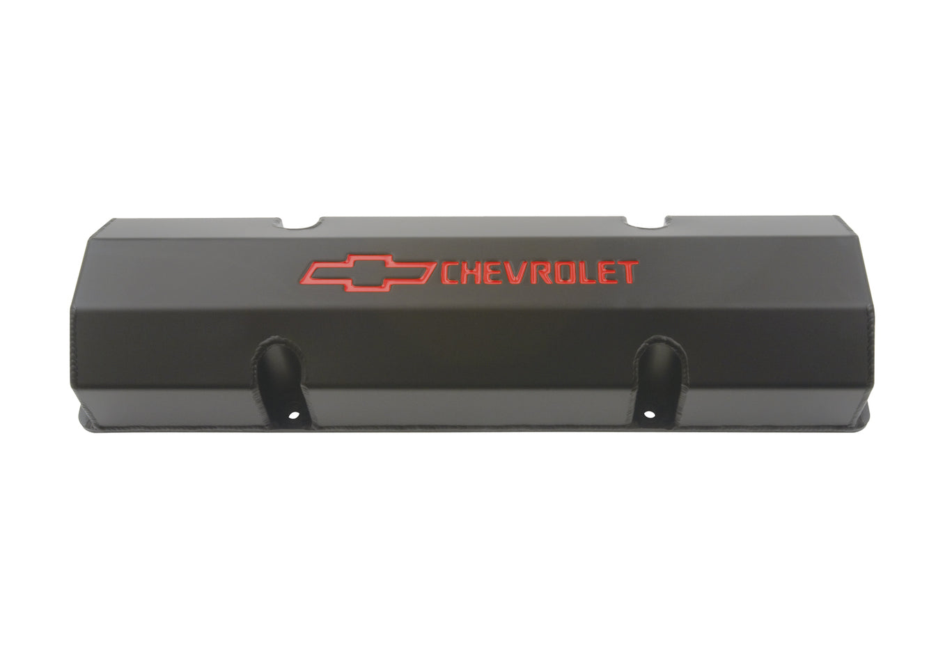 Chevrolet Performance Parts - 141-802 - Engine Valve Cover - Engine Valve Covers Fabricated Aluminum Black with Bowtie Logo Fits SB Chevy Recessed Red Chevrolet & Bowtie Logos