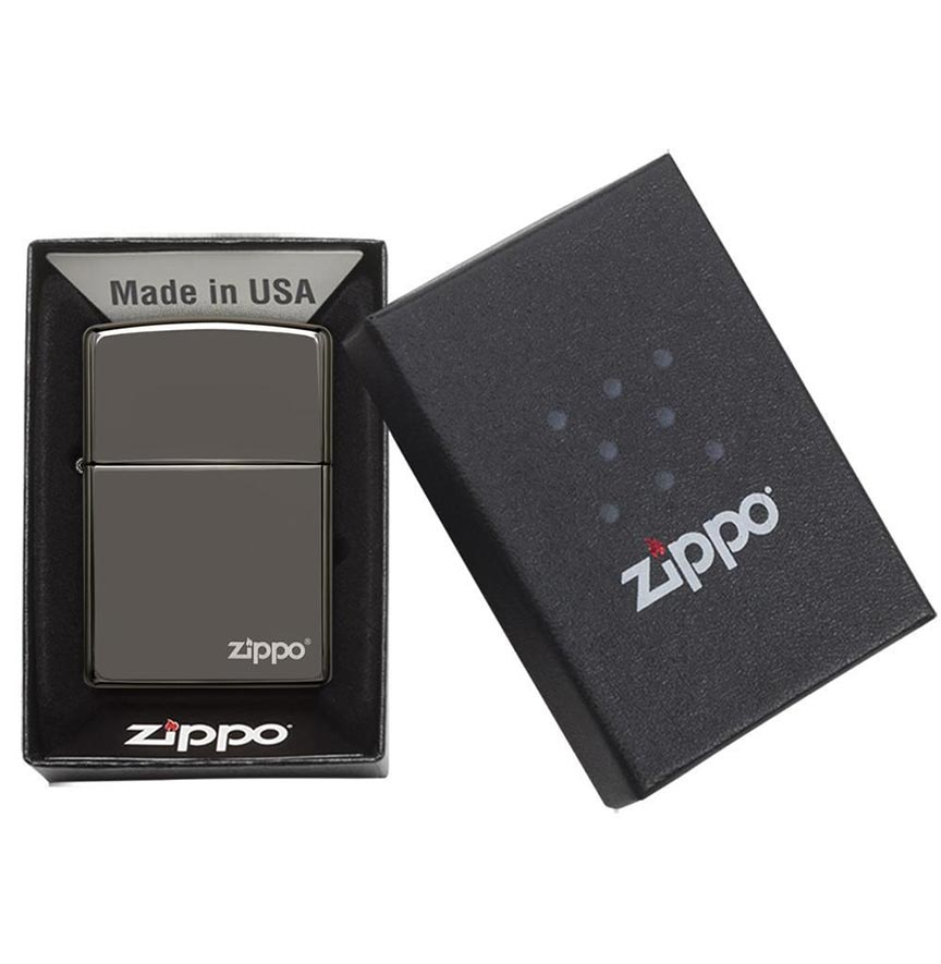 Zippo Windproof Lighter with Black Ice Finish and Classic Logo Case