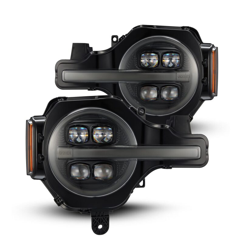 AlphaRex NOVA LED Projector Headlights Alpha-Black with Active Lighting, Sequential Turn Signals and DRL for 2021–2023 Ford Bronco