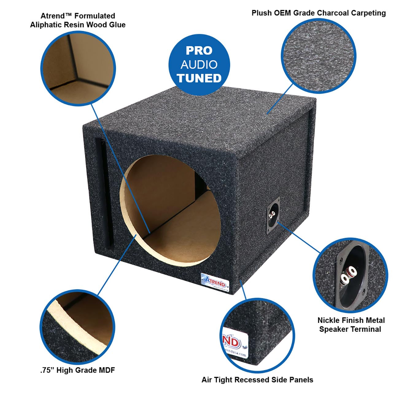 Atrend Single 15-Inch Vented Woofer Enclosure with Charcoal Carpet Covering