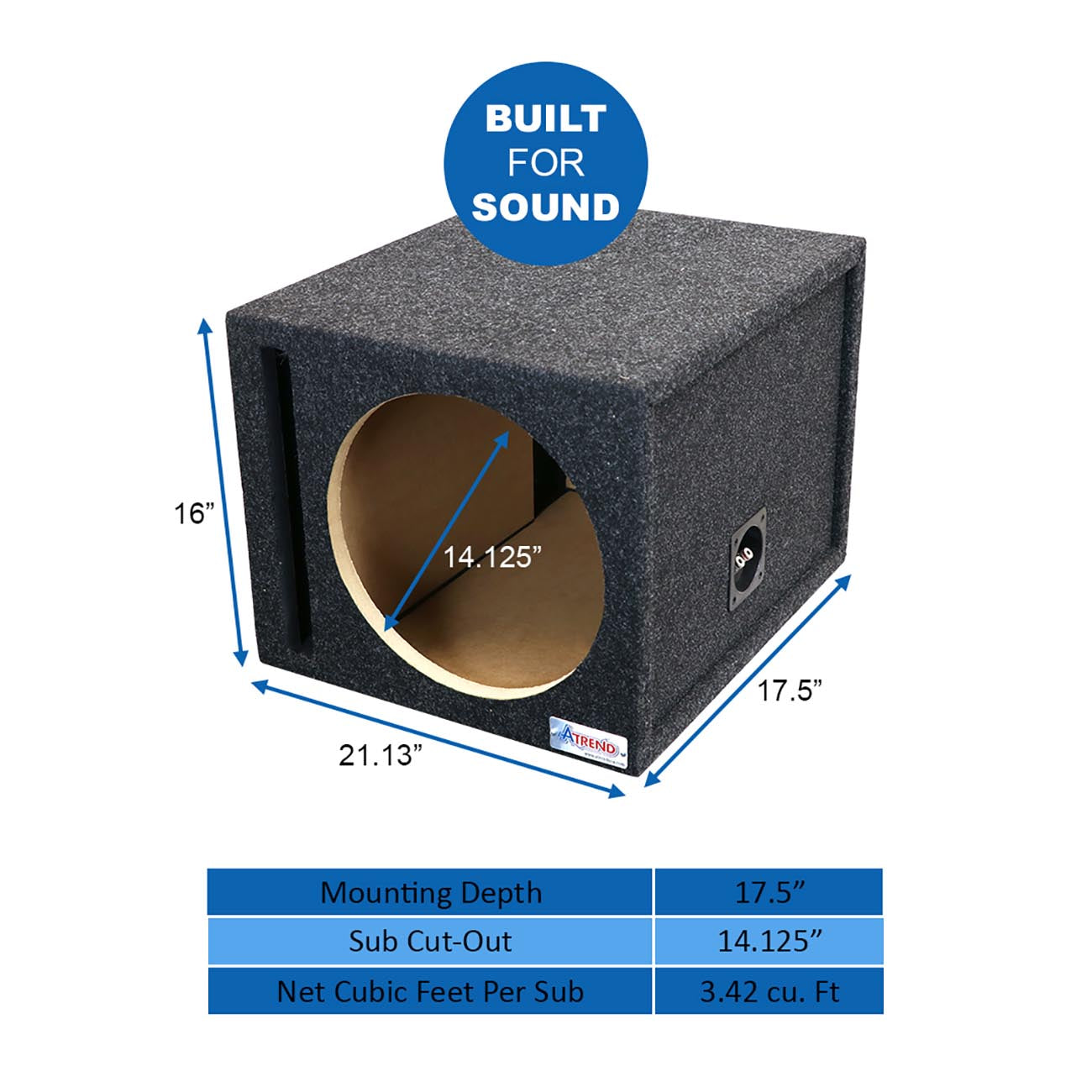 Atrend Single 15-Inch Vented Woofer Enclosure with Charcoal Carpet Covering