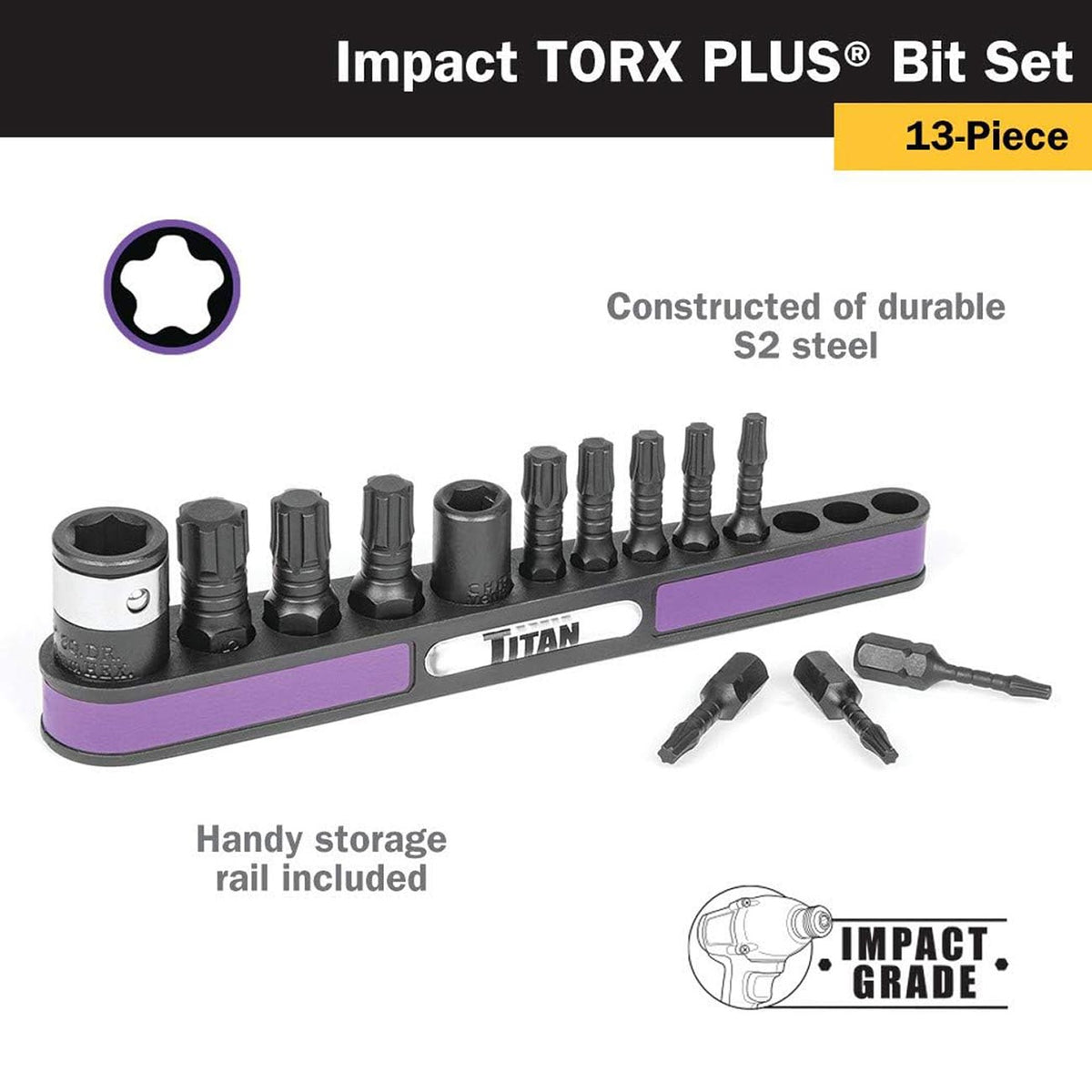 Titan 16036 Impact Torx Plus Bit Set, 13-Piece