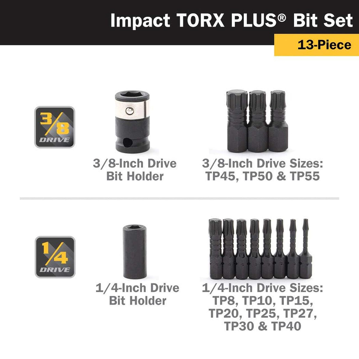 Titan 16036 Impact Torx Plus Bit Set, 13-Piece