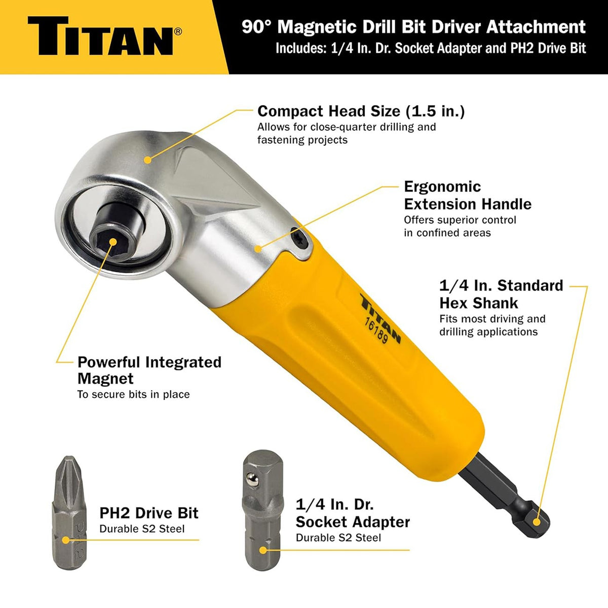 Titan Tools 90-Degree Magnetic Right-Angle Drill Attachment 16189