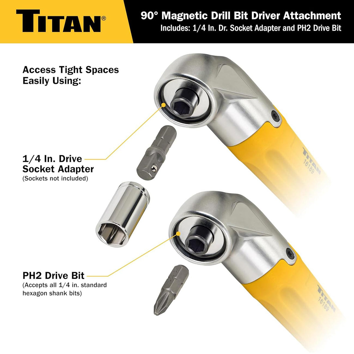 Titan Tools 90-Degree Magnetic Right-Angle Drill Attachment 16189