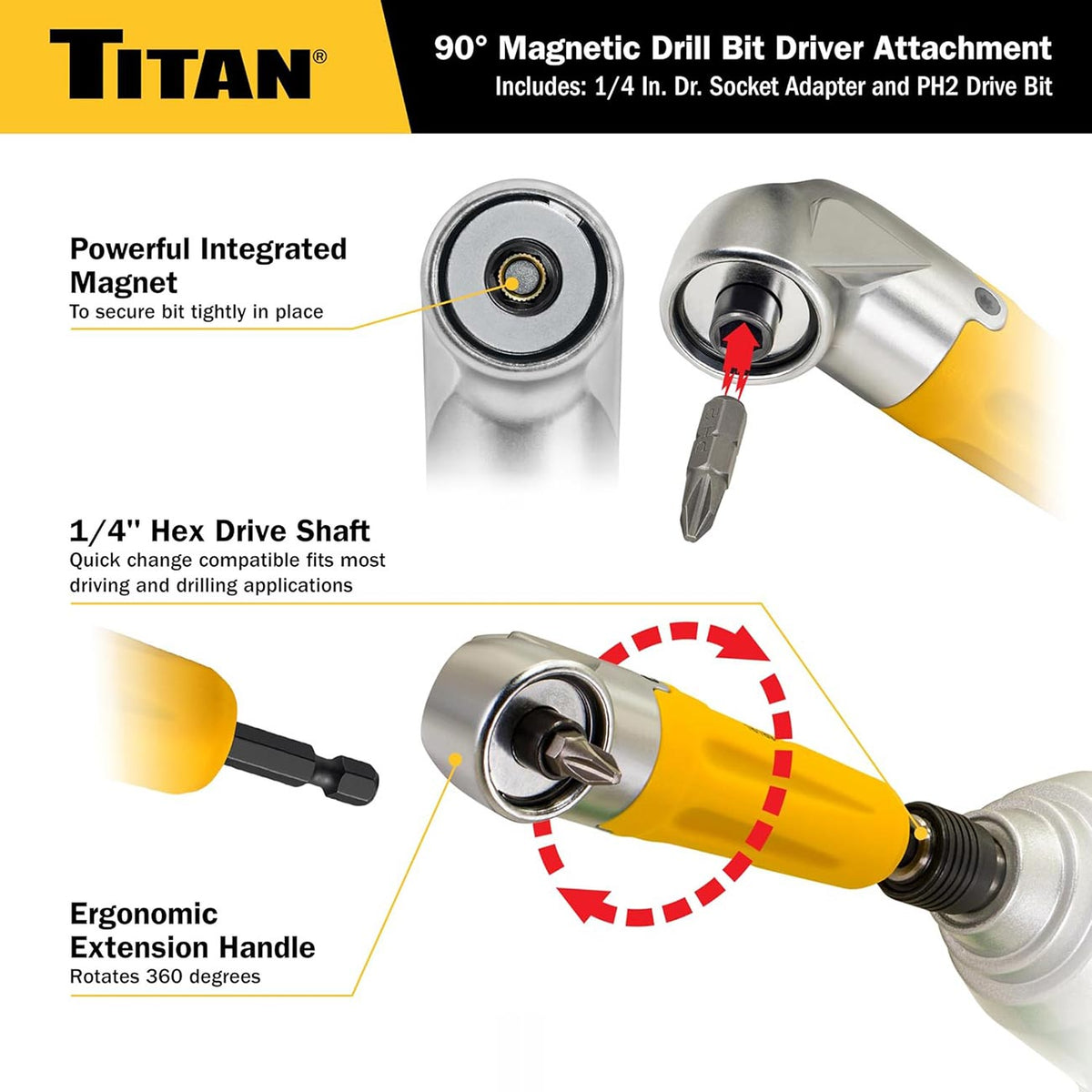 Titan Tools 90-Degree Magnetic Right-Angle Drill Attachment 16189