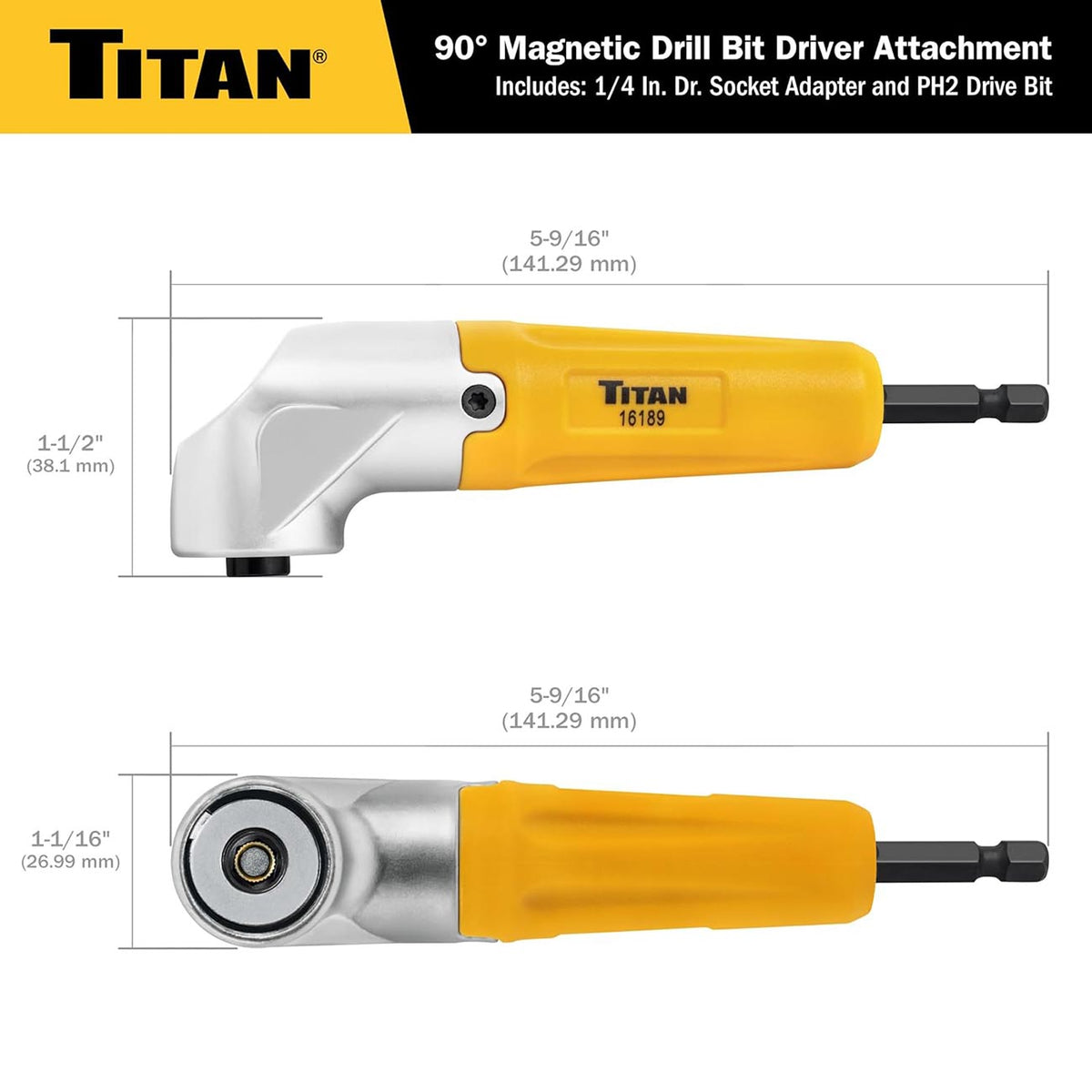 Titan Tools 90-Degree Magnetic Right-Angle Drill Attachment 16189