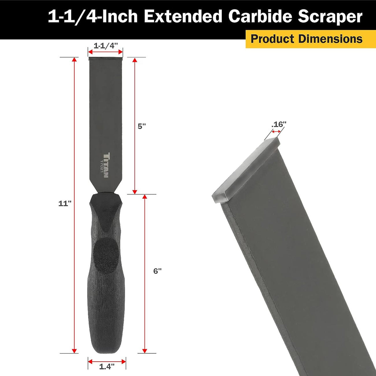 Titan 17021 Extended Carbide Scraper with 1-1/4-Inch Wide Blade
