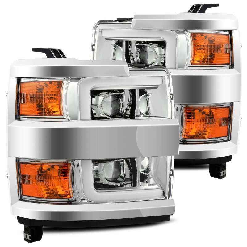 AlphaRex PRO-Series Projector Headlights for 2019 Chevrolet Silverado 2500HD and 3500HD, Plank Chrome with Active Light, Sequential Signal and DRL