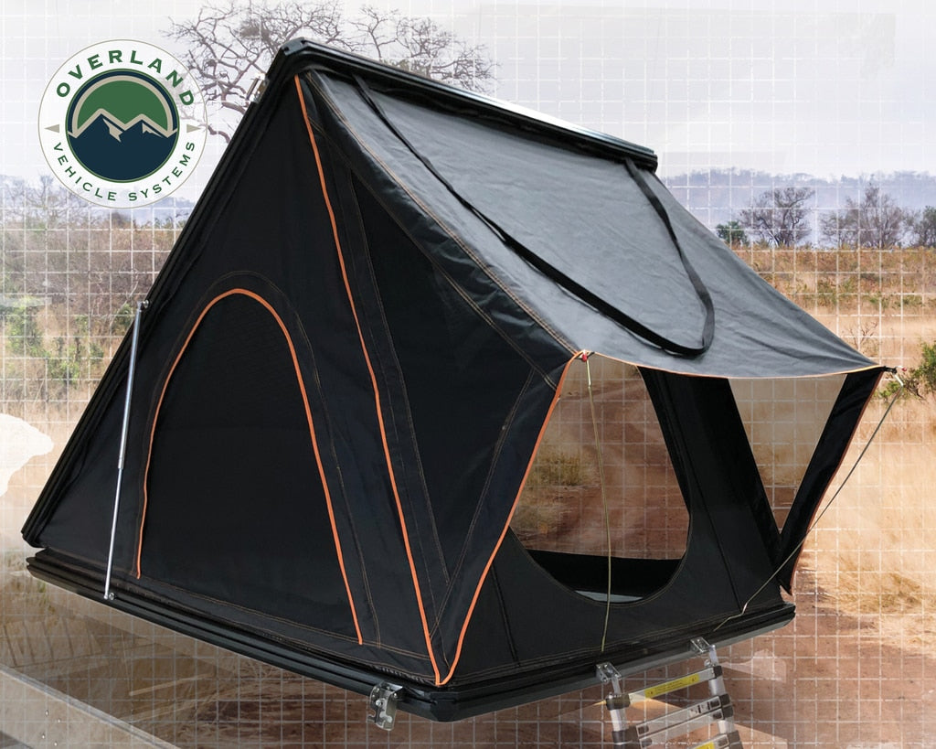 Overland Vehicle Systems - 18109901 - Roof Top Tent - Roof Top Tent Mamba 2 Side Load Aluminum Black Shell Grey Body