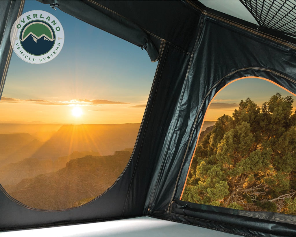 Overland Vehicle Systems - 18109901 - Roof Top Tent - Roof Top Tent Mamba 2 Side Load Aluminum Black Shell Grey Body