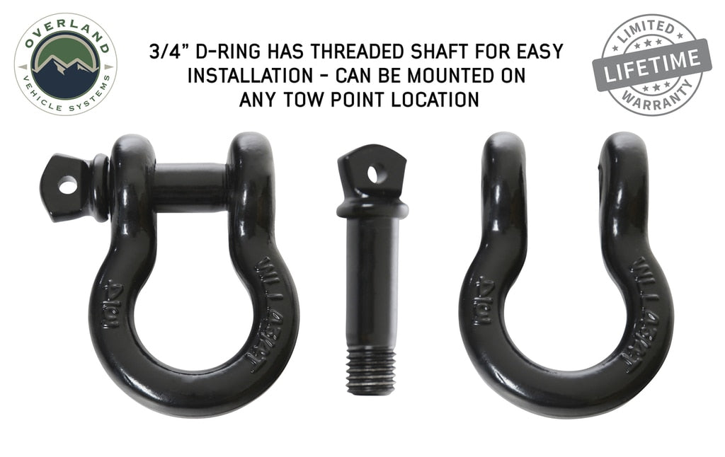 Overland Vehicle Systems - 19019901 - Winch Shackle - Recovery Shackle 3/4 Inch 4.75 Ton Steel Gloss Black