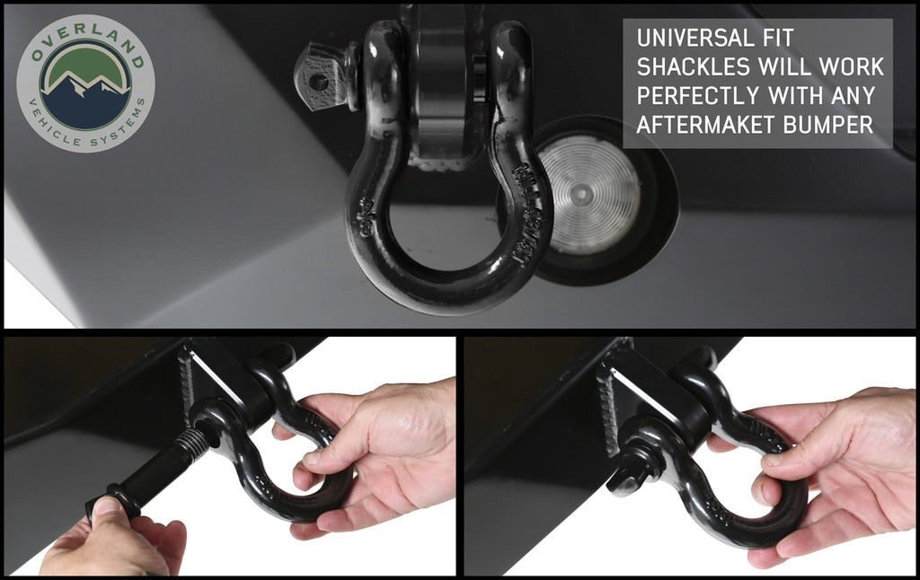 Overland Vehicle Systems - 19019901 - Winch Shackle - Recovery Shackle 3/4 Inch 4.75 Ton Steel Gloss Black