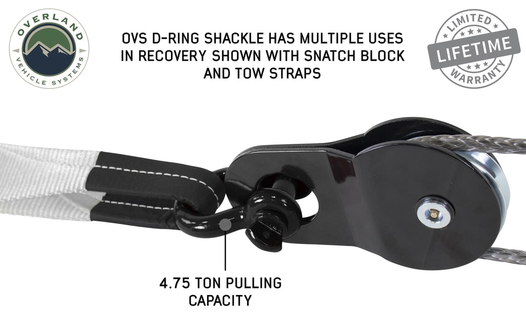 Overland Vehicle Systems - 19019901 - Winch Shackle - Recovery Shackle 3/4 Inch 4.75 Ton Steel Gloss Black