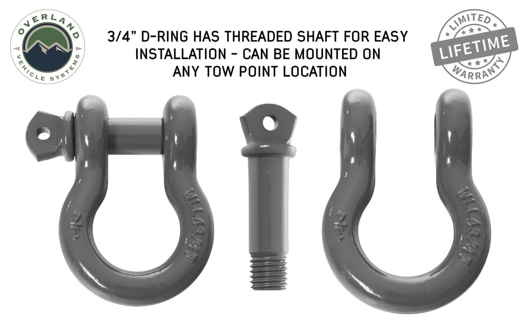 Overland Vehicle Systems - 19019903 - Winch Shackle - Recovery Shackle 3/4 Inch 4.75 Ton Gray Universal